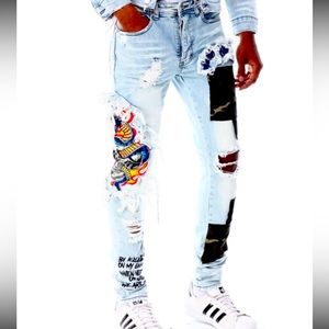 NWT!!! Mens stylish stretch skinny leg jeans w/ graphics; Sz 40W